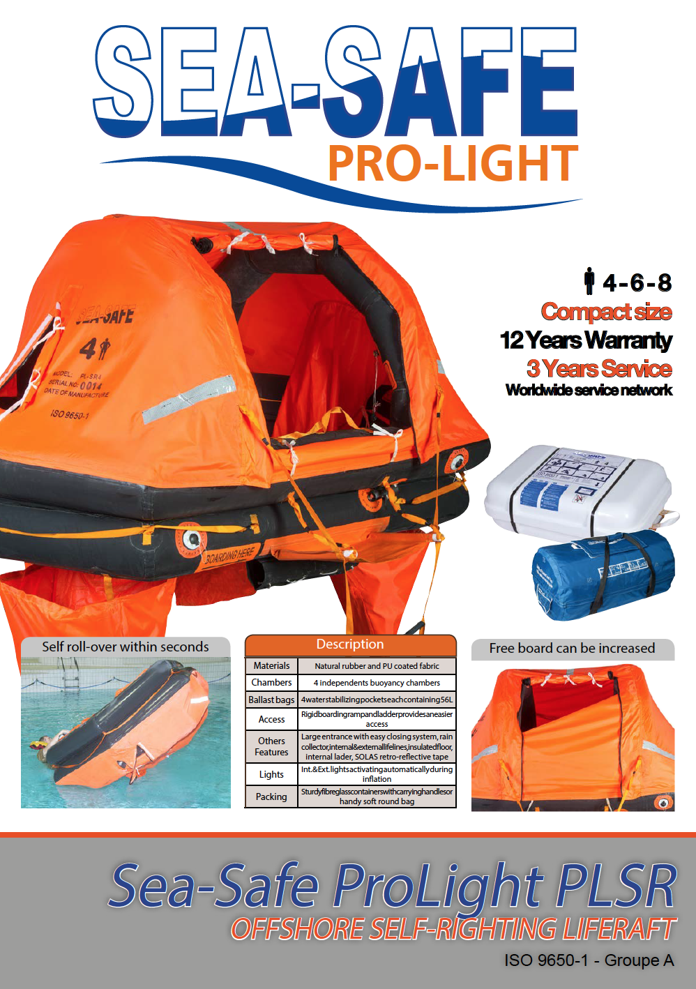 Sea-Safe Livflotte Pro Light självrätande ISO9650-1 Group A Pack 2 6p väska - 2