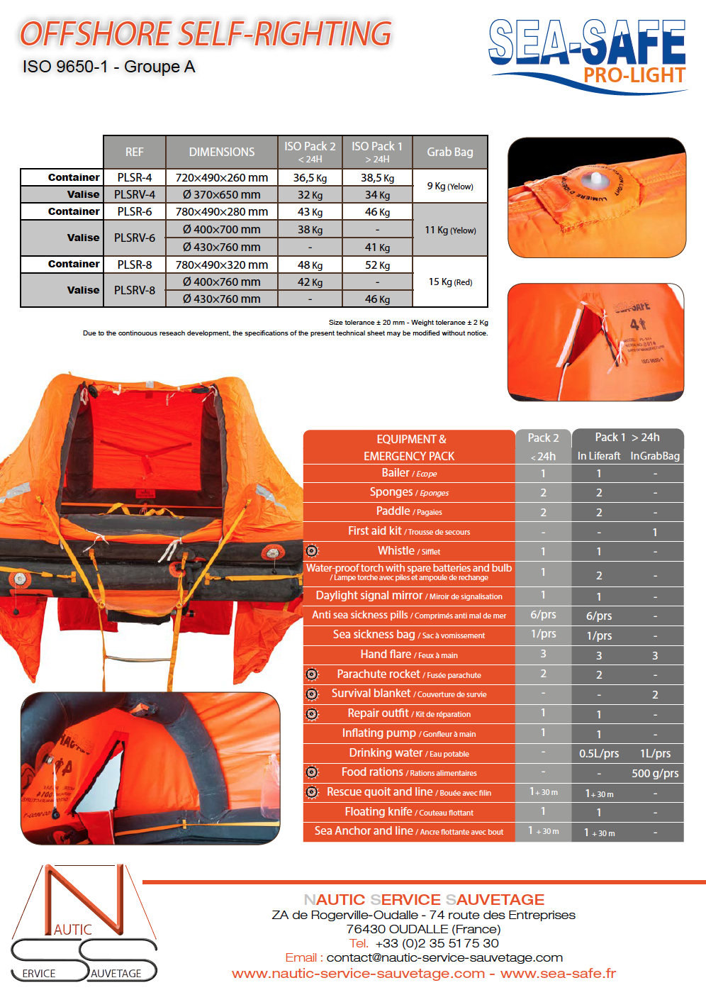 Sea-Safe Livflotte Pro Light självrätande ISO9650-1 Group A Pack 2 6p väska - 3