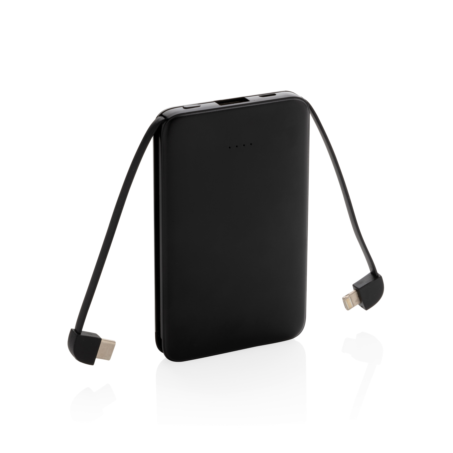 5.000 mAh powerbank i fickformat med integrerade kablar