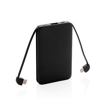 5.000 mAh powerbank i fickformat med integrerade kablar
