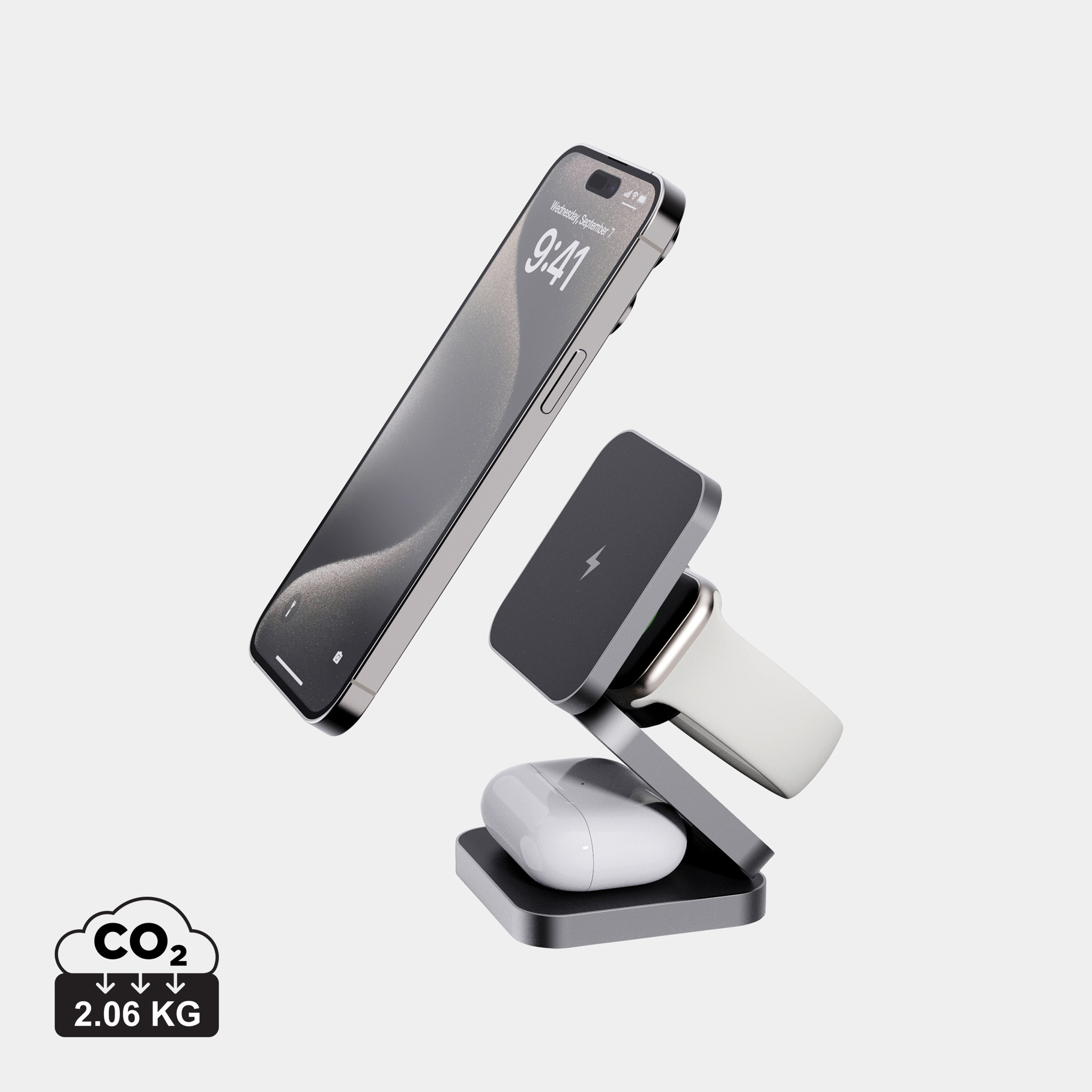 Terra 3 i 1 15W vikbar laddare i RCS återvunnet aluminium
