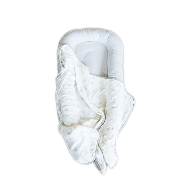 NYHET - Babynest Babyfilt ekologisk/gots 100% bomull, luftballong grå/vit.